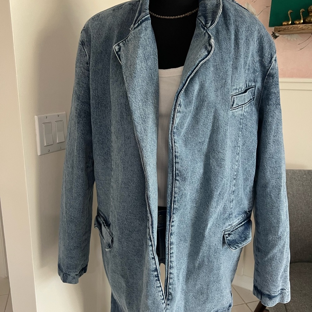 Good American Jean Denim Blazer Shoulder Pads Size L/XL Street Style